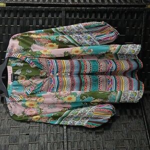 New Directions Boho 3/4 Sleeve Sheer Multi Patterned Blouse Size L